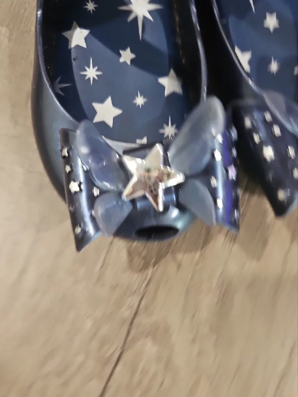 Mini Melissa Navy Star Bow Mary Jane Shoes with Silver Star Accent size 8